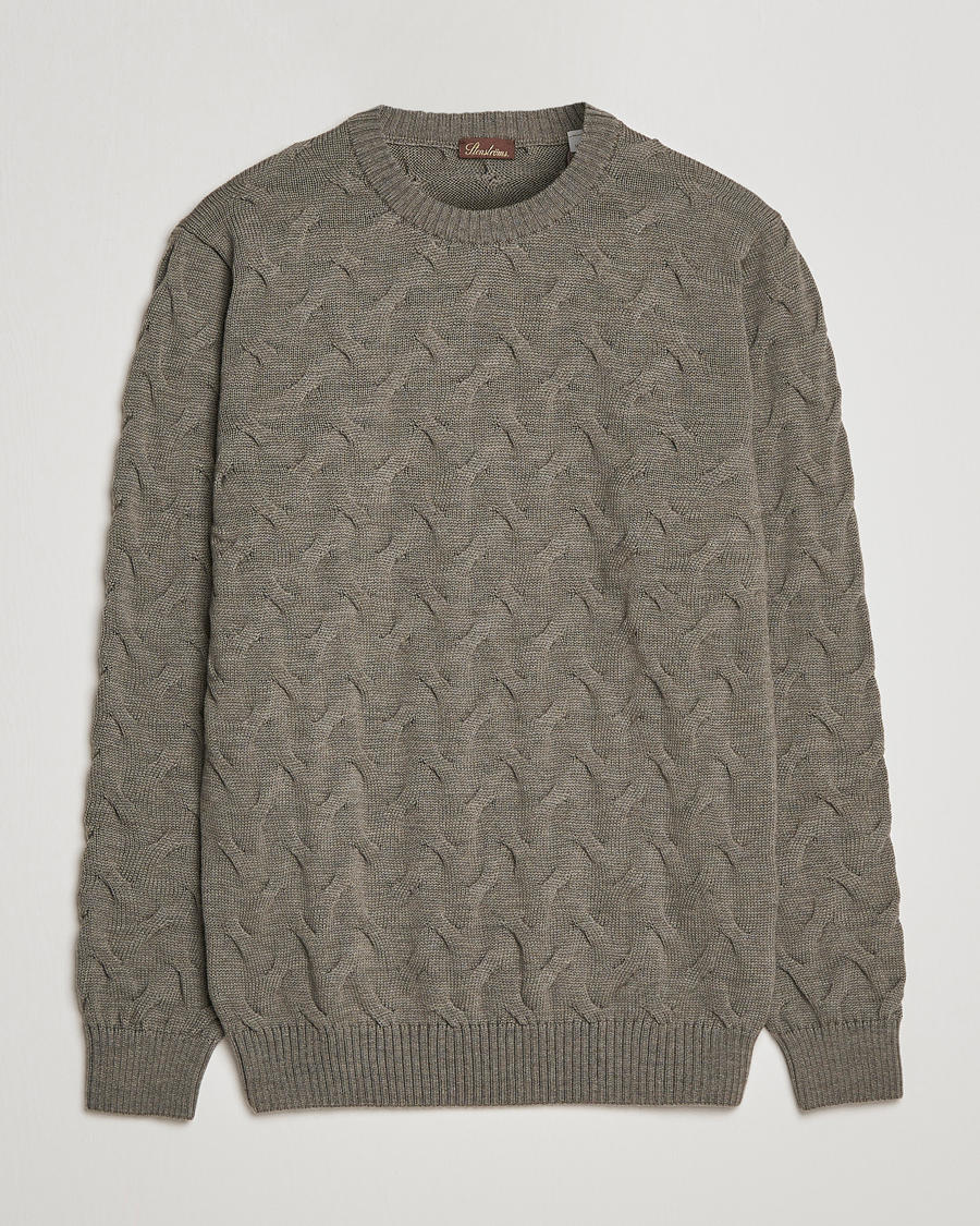 Homme | Pulls Et Tricots | Stenströms | Heavy Cable Merino Crew Neck Olive