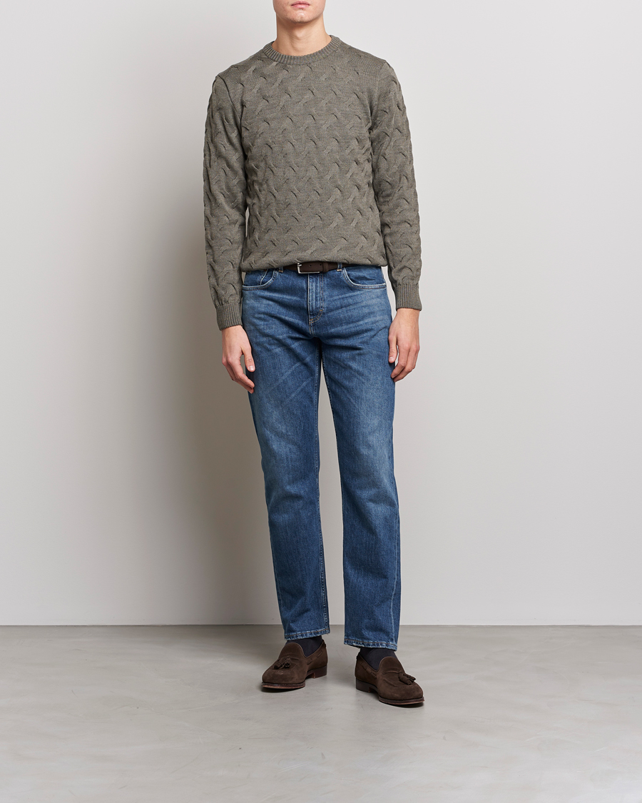 Homme | Pulls Et Tricots | Stenströms | Heavy Cable Merino Crew Neck Olive