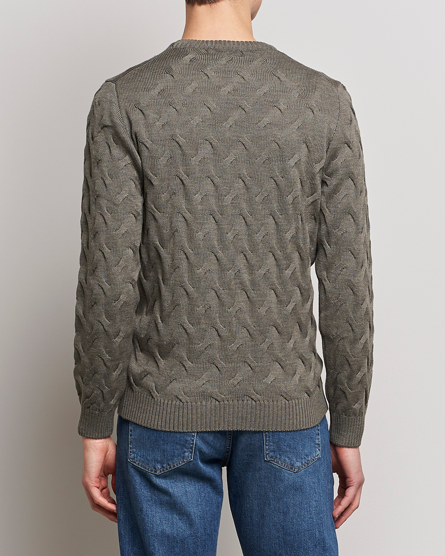 Homme | Pulls Et Tricots | Stenströms | Heavy Cable Merino Crew Neck Olive