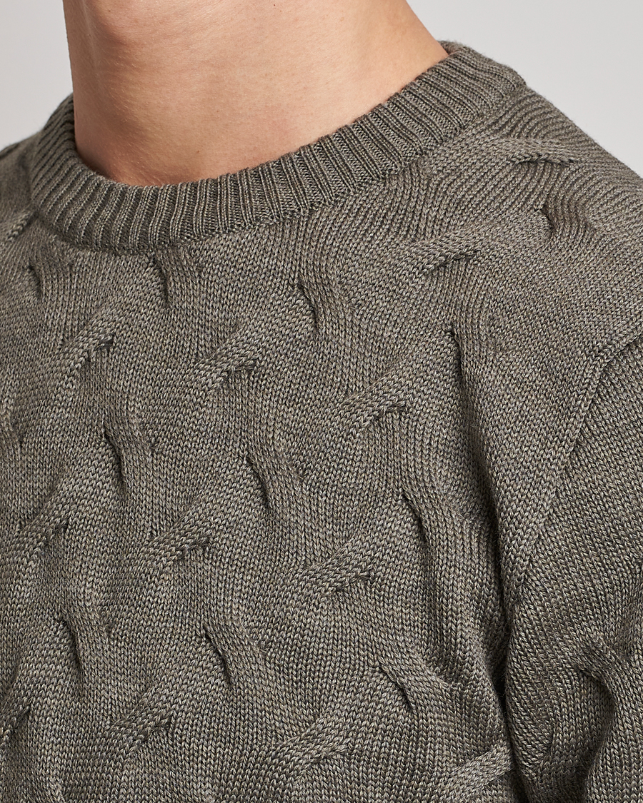 Homme | Pulls Et Tricots | Stenströms | Heavy Cable Merino Crew Neck Olive
