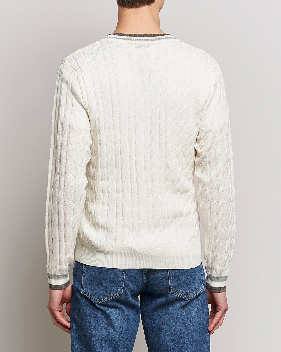 Heren | Truien | Stenströms | Contrast Merino Cable V-Neck White