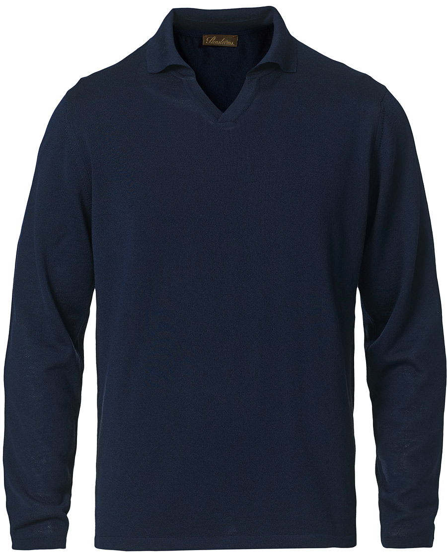 Homme | Pulls Et Tricots | Stenströms | Fine Merino Long Sleeve Polo Navy
