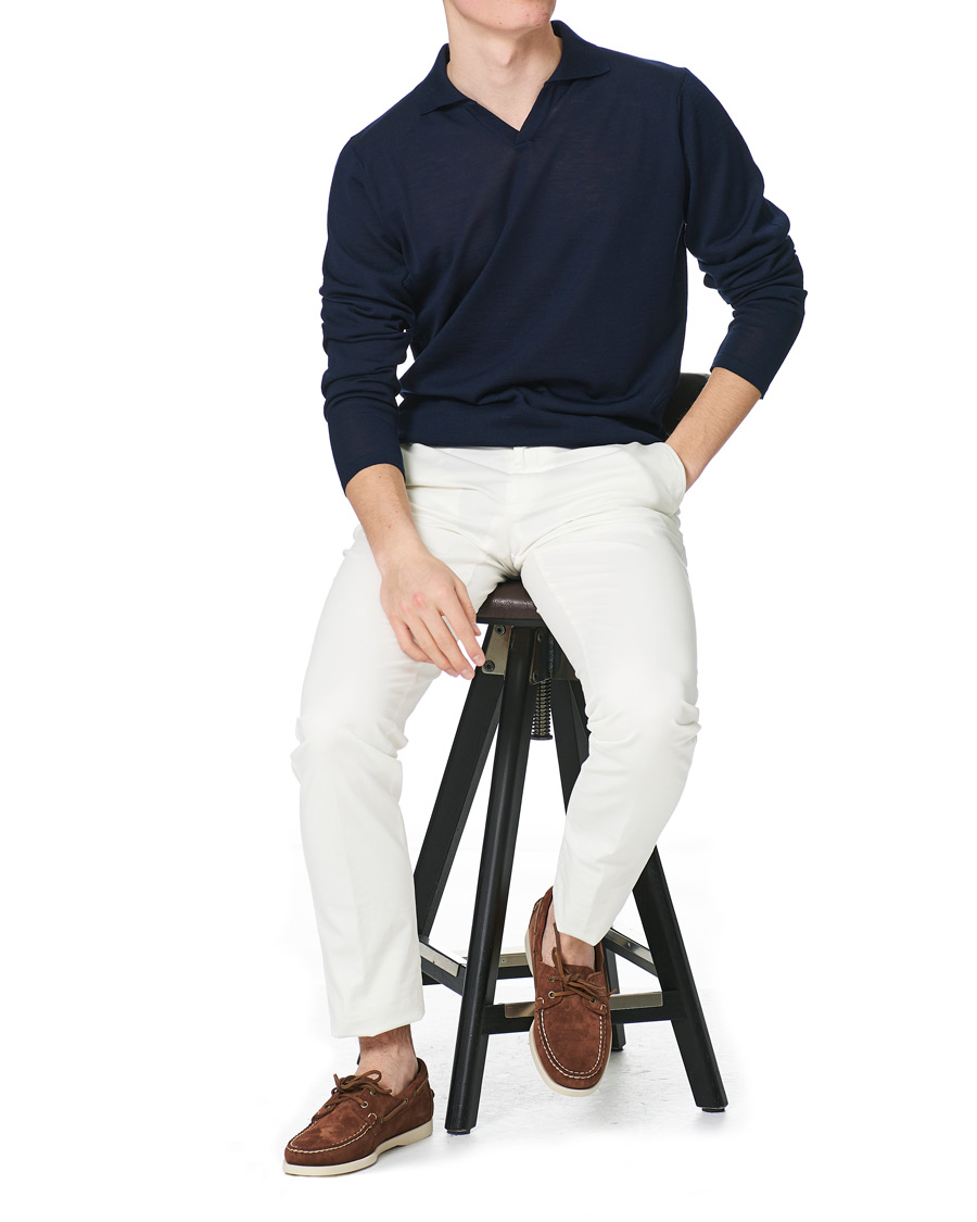 Homme | Pulls Et Tricots | Stenströms | Fine Merino Long Sleeve Polo Navy