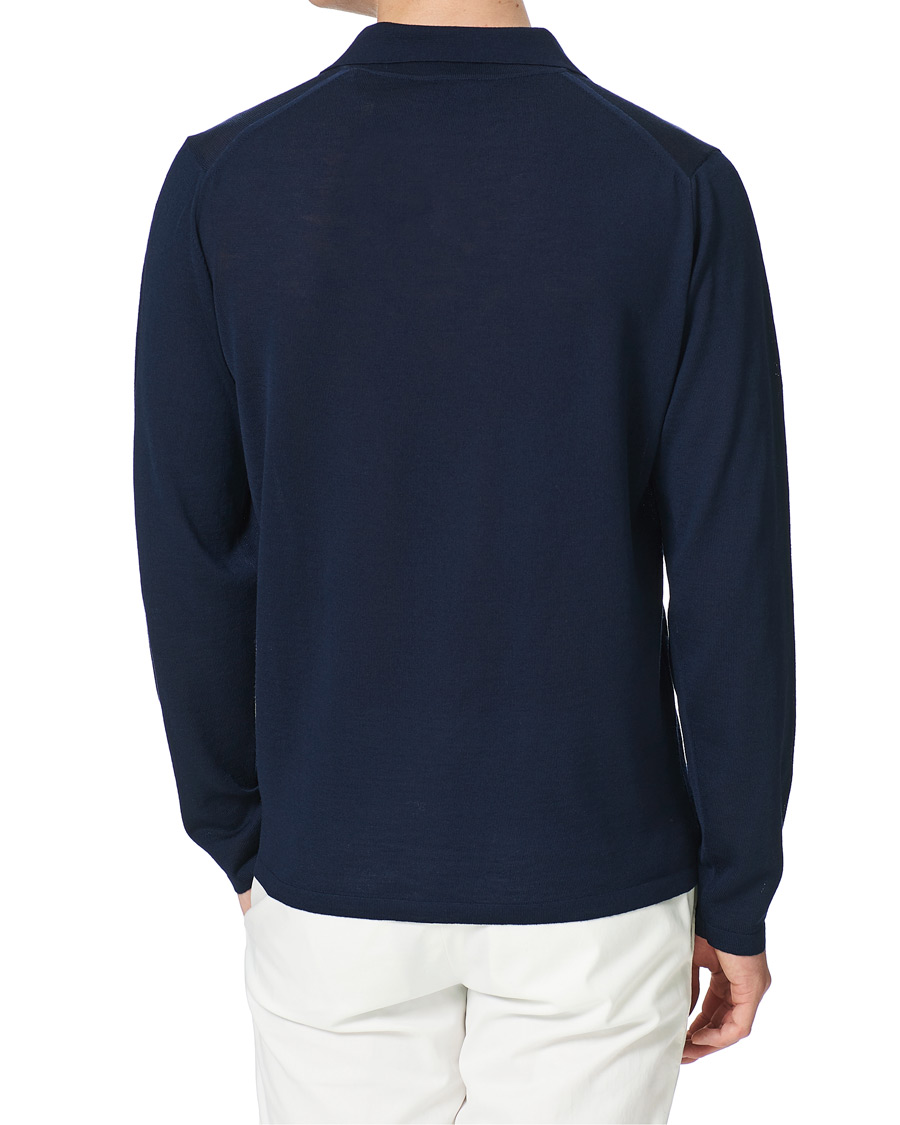 Homme | Pulls Et Tricots | Stenströms | Fine Merino Long Sleeve Polo Navy