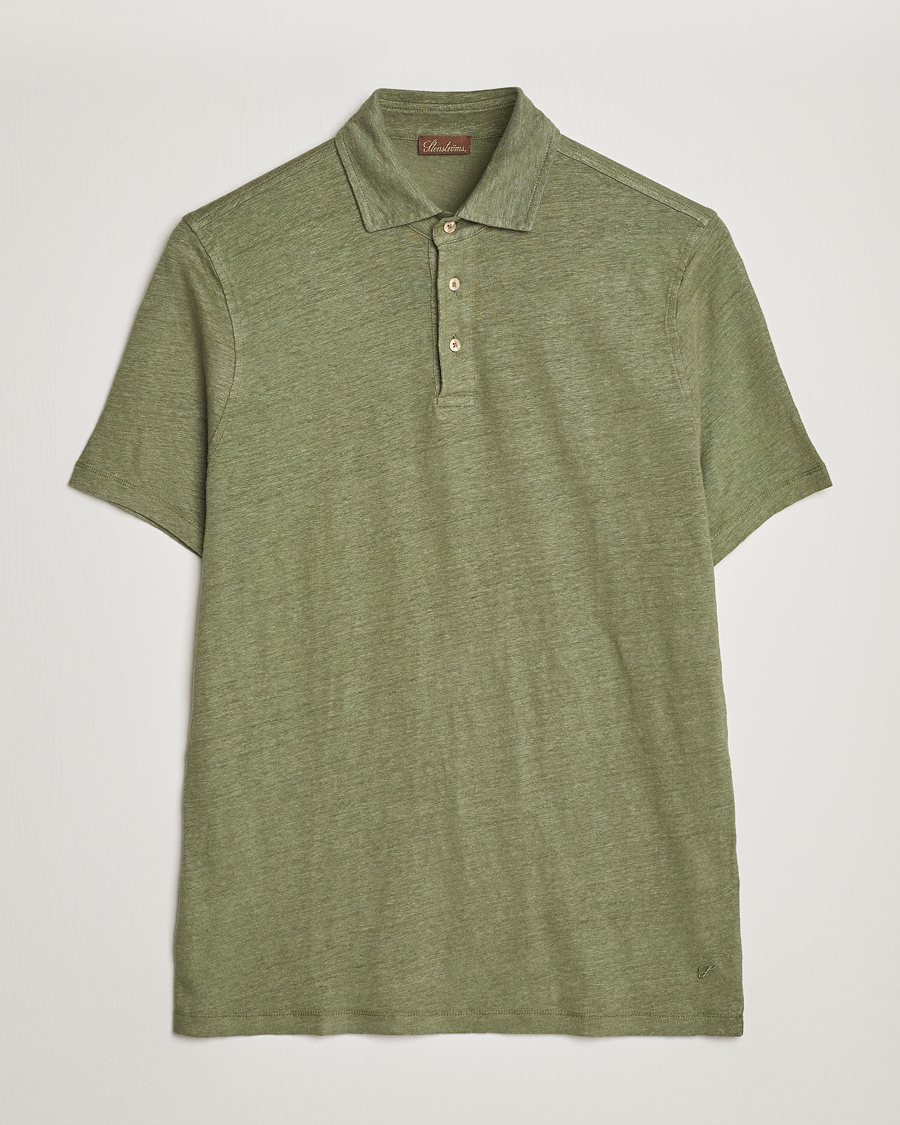 Heren | Polo's | Stenströms | Linen Polo Shirt Olive