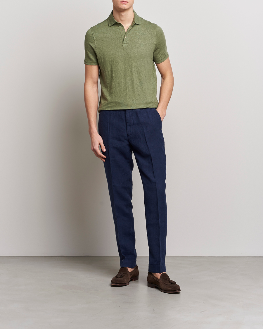 Heren | Polo's | Stenströms | Linen Polo Shirt Olive