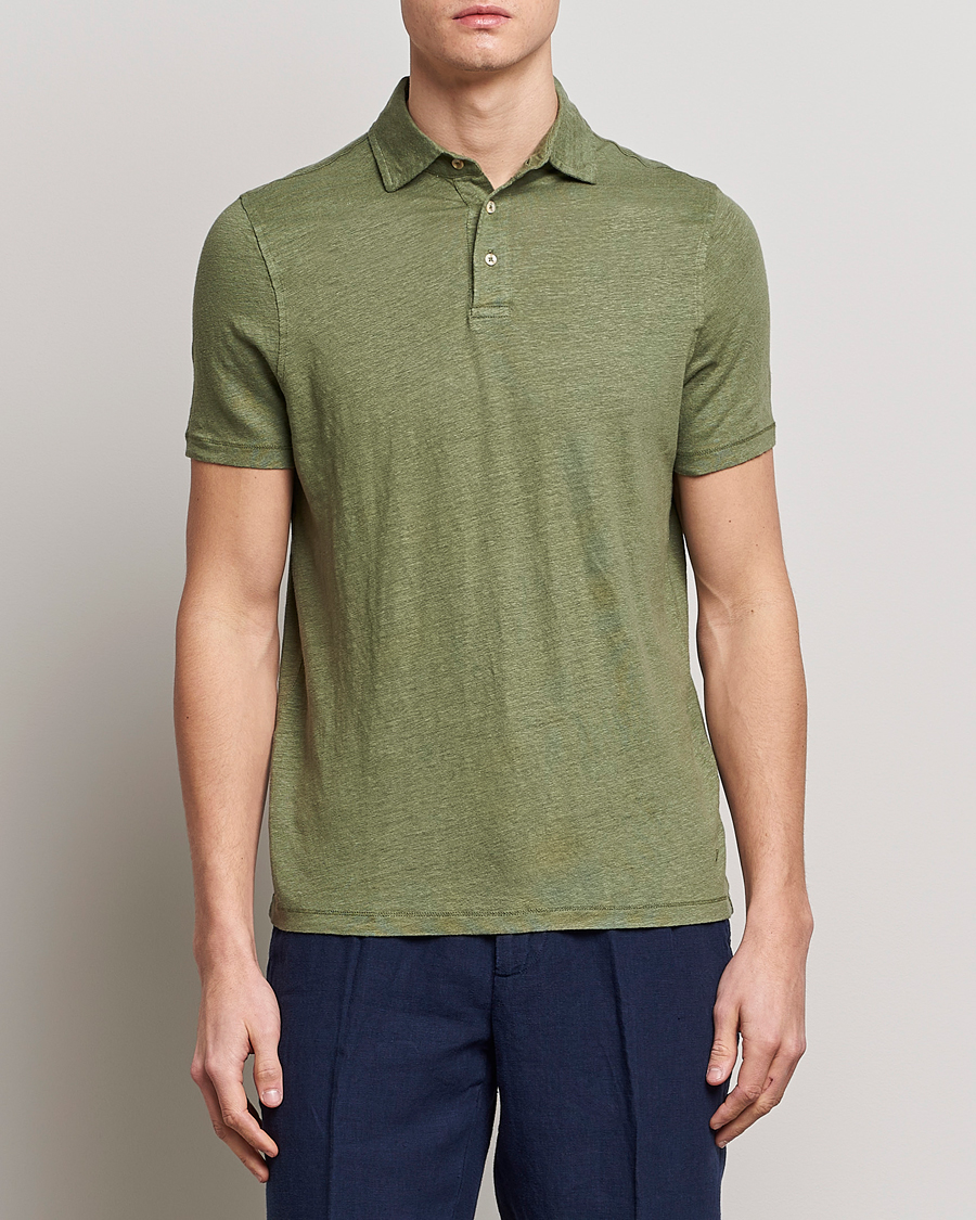 Heren | Polo's | Stenströms | Linen Polo Shirt Olive