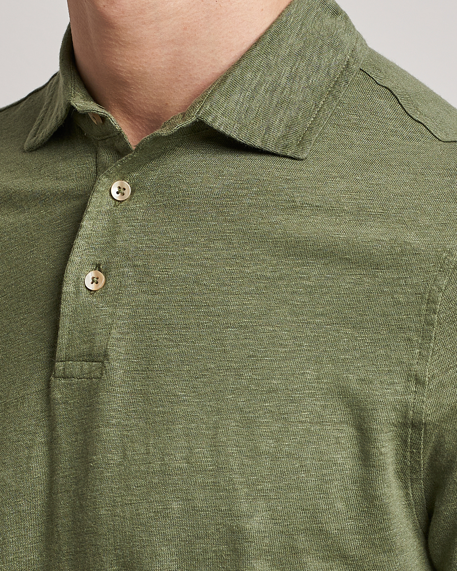 Heren | Polo's | Stenströms | Linen Polo Shirt Olive