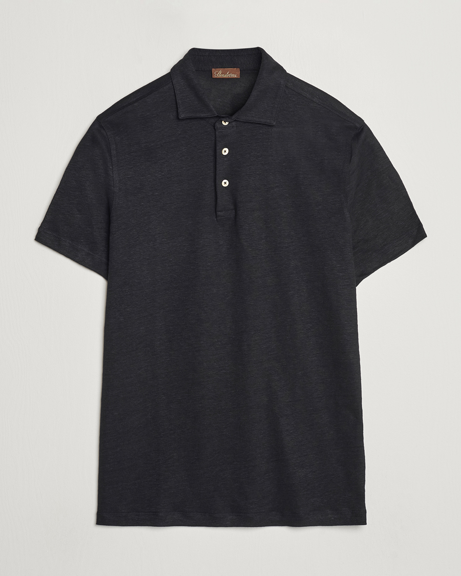 Homme | Polos | Stenströms | Linen Polo Shirt Black