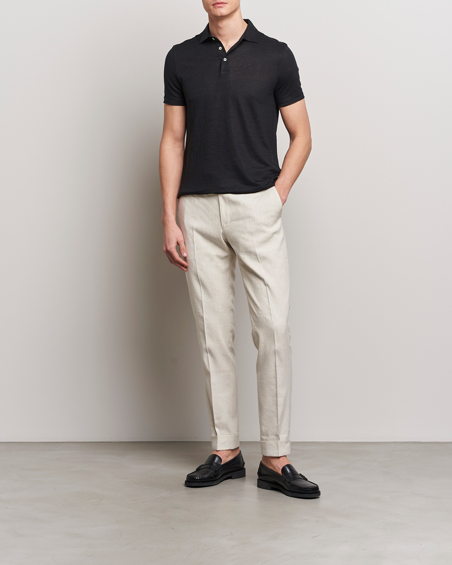 Homme | Polos | Stenströms | Linen Polo Shirt Black