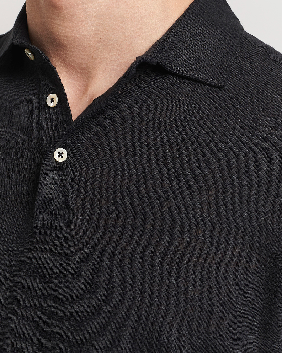 Homme | Polos | Stenströms | Linen Polo Shirt Black