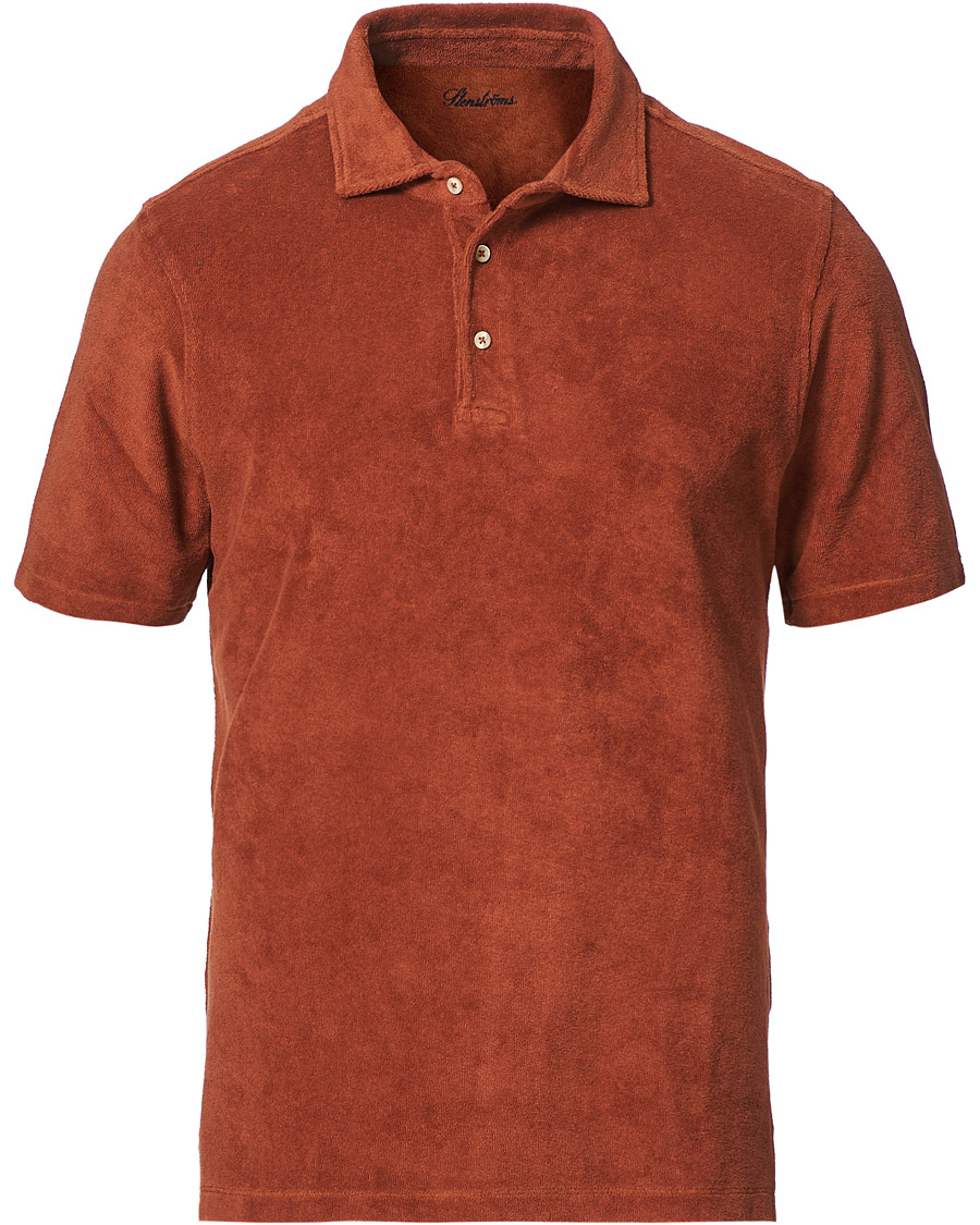 Homme | Polos | Stenströms | Towelling Cotton Poloshirt Rust