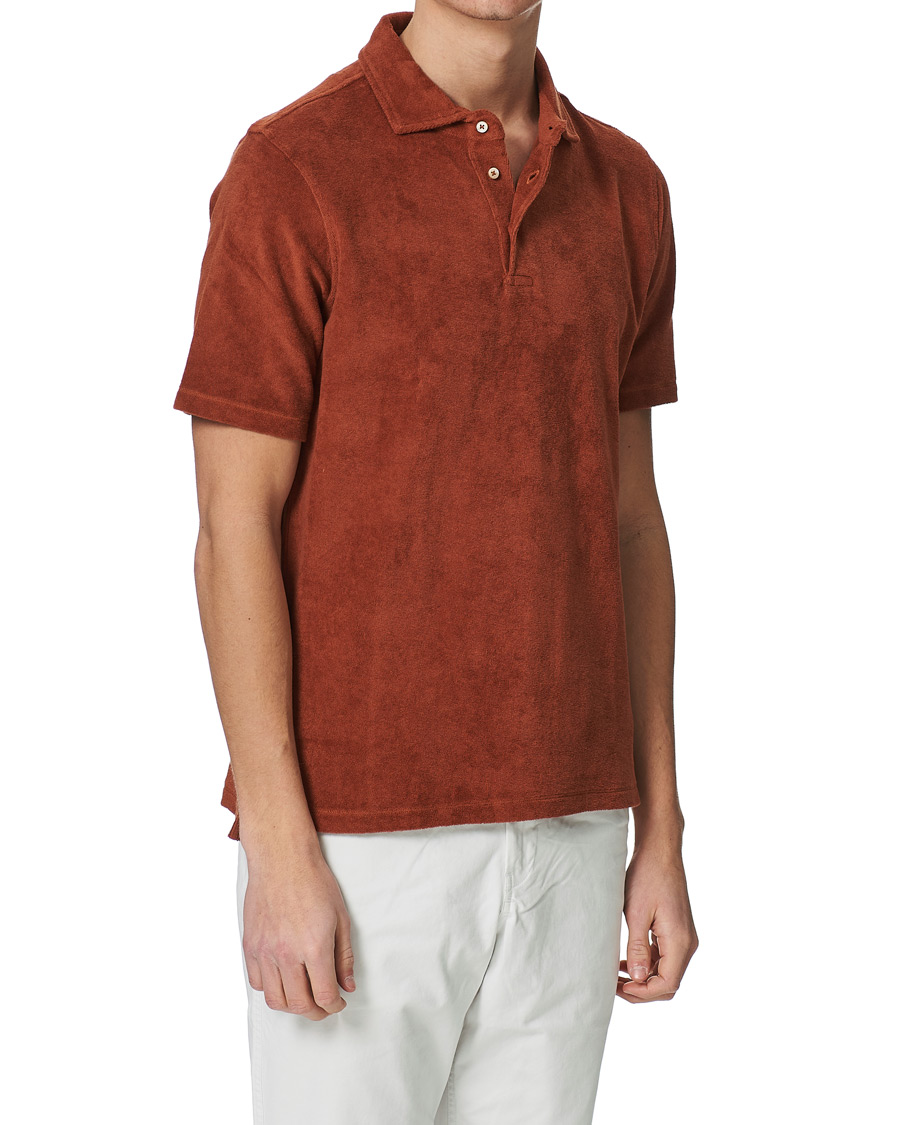 Homme | Polos | Stenströms | Towelling Cotton Poloshirt Rust
