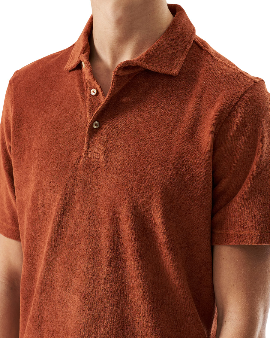 Homme | Polos | Stenströms | Towelling Cotton Poloshirt Rust