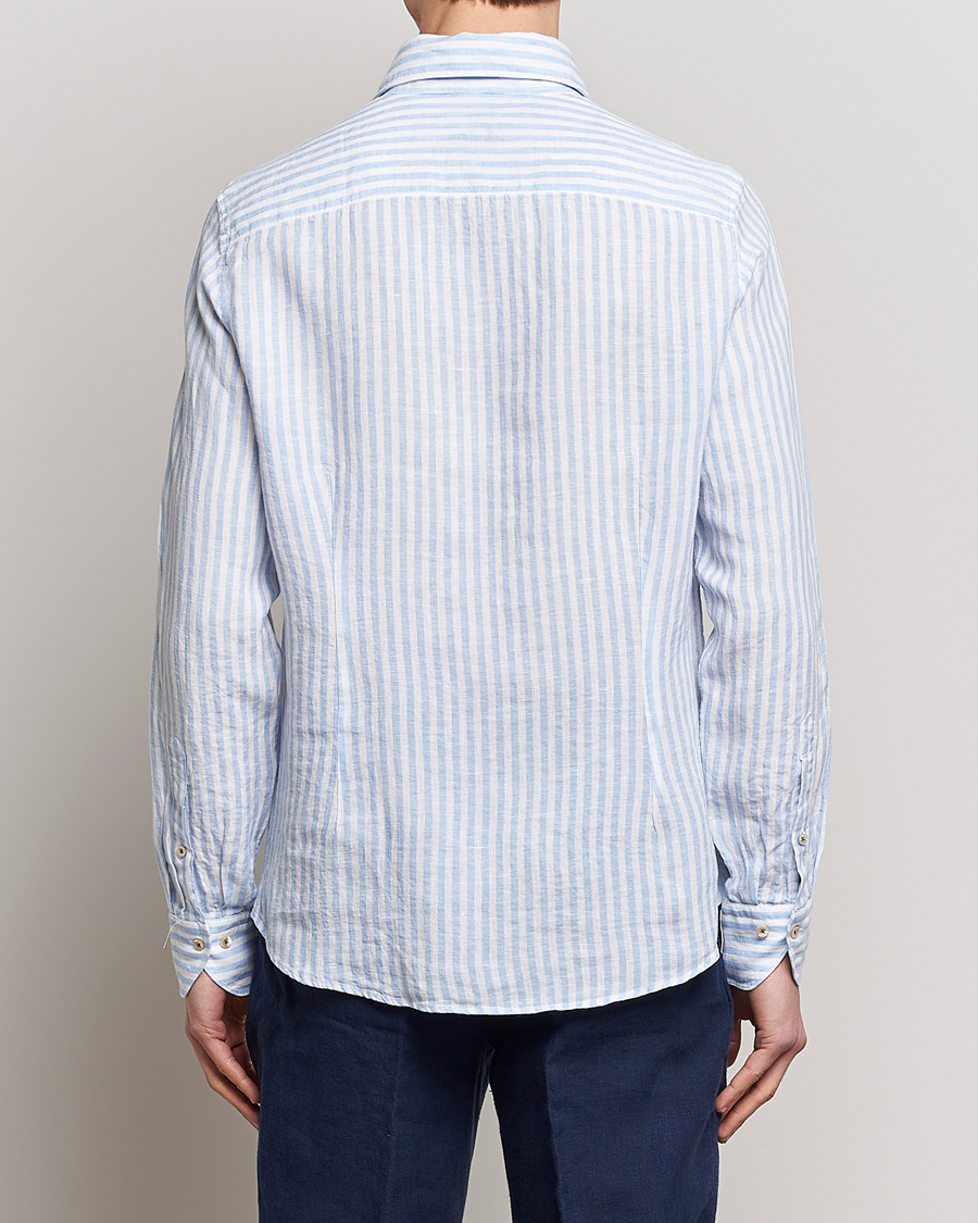 Homme | Chemises | Stenströms | Slimline Cut Away Striped Linen Shirt Light Blue
