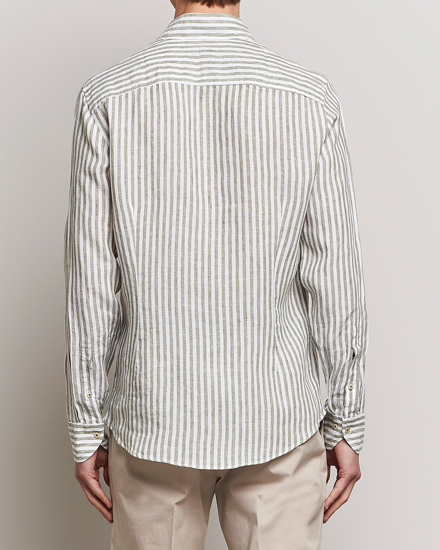Heren | Overhemden | Stenströms | Slimline Cut Away Striped Linen Shirt Green