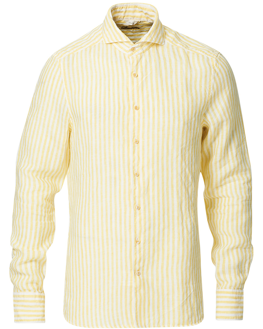 Heren | Overhemden | Stenströms | Slimline Cut Away Striped Linen Shirt Yellow