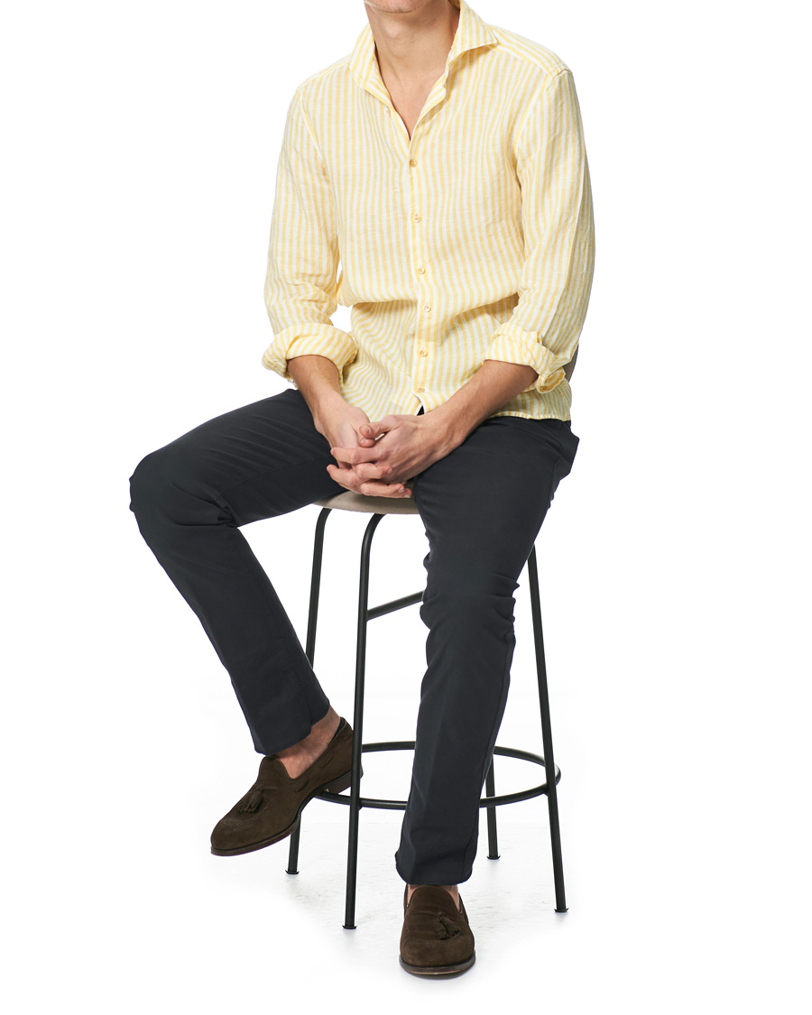Heren | Overhemden | Stenströms | Slimline Cut Away Striped Linen Shirt Yellow