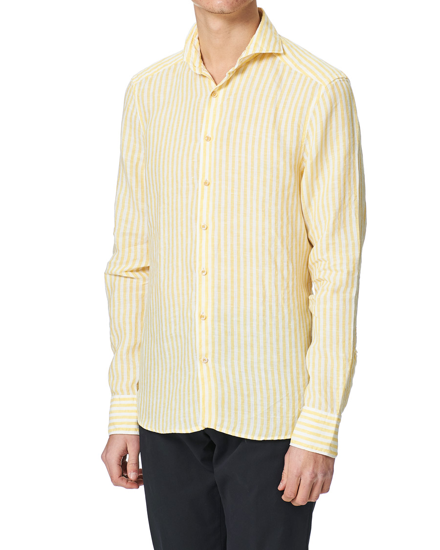 Heren | Overhemden | Stenströms | Slimline Cut Away Striped Linen Shirt Yellow