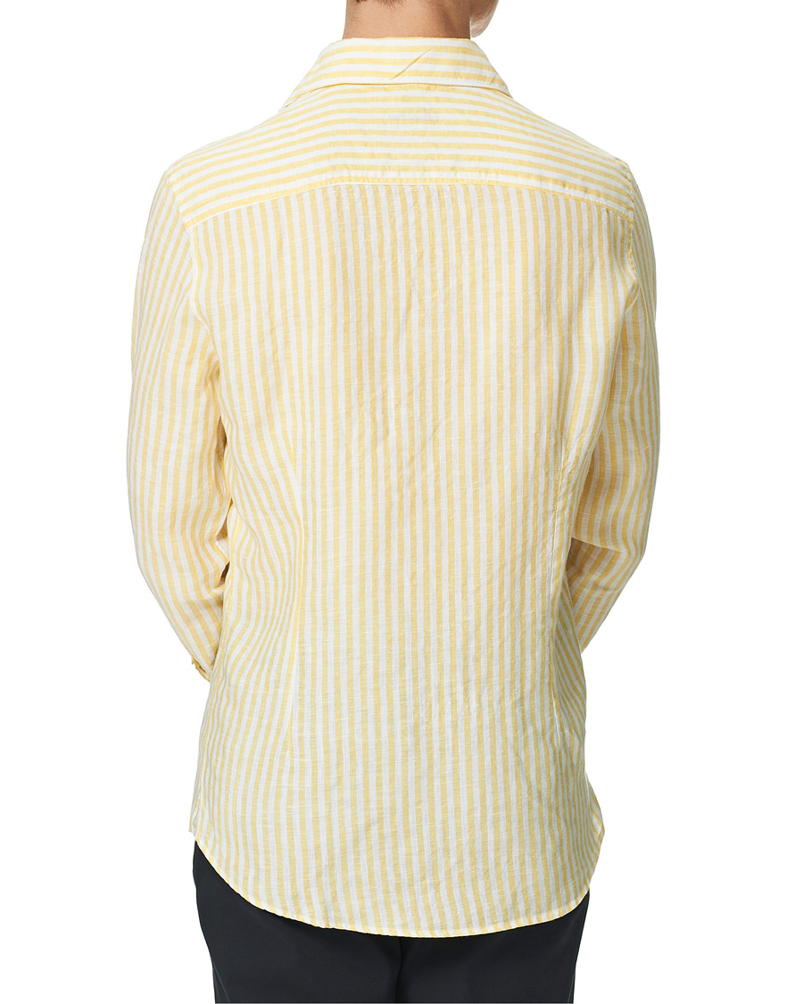 Heren | Overhemden | Stenströms | Slimline Cut Away Striped Linen Shirt Yellow