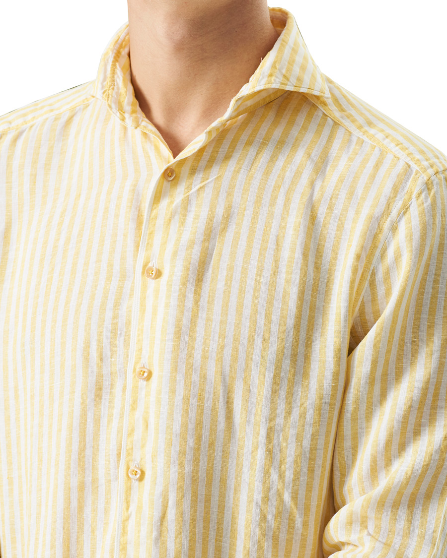 Heren | Overhemden | Stenströms | Slimline Cut Away Striped Linen Shirt Yellow
