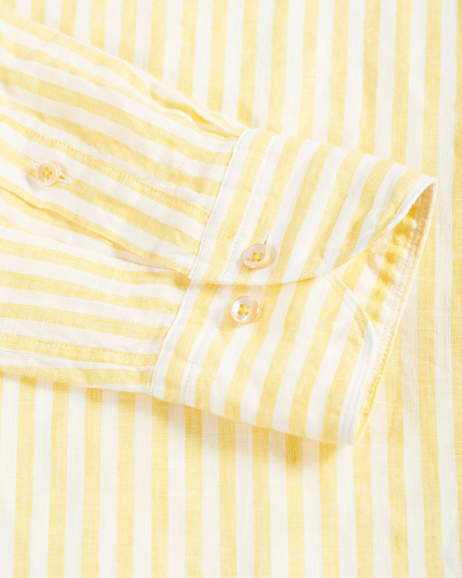 Heren | Overhemden | Stenströms | Slimline Cut Away Striped Linen Shirt Yellow