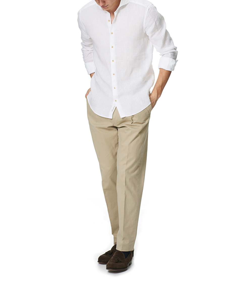 Homme | Chemises | Stenströms | Slimline Cut Away Linen Shirt White