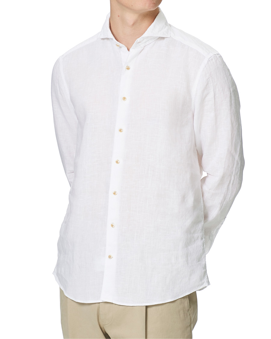 Homme | Chemises | Stenströms | Slimline Cut Away Linen Shirt White