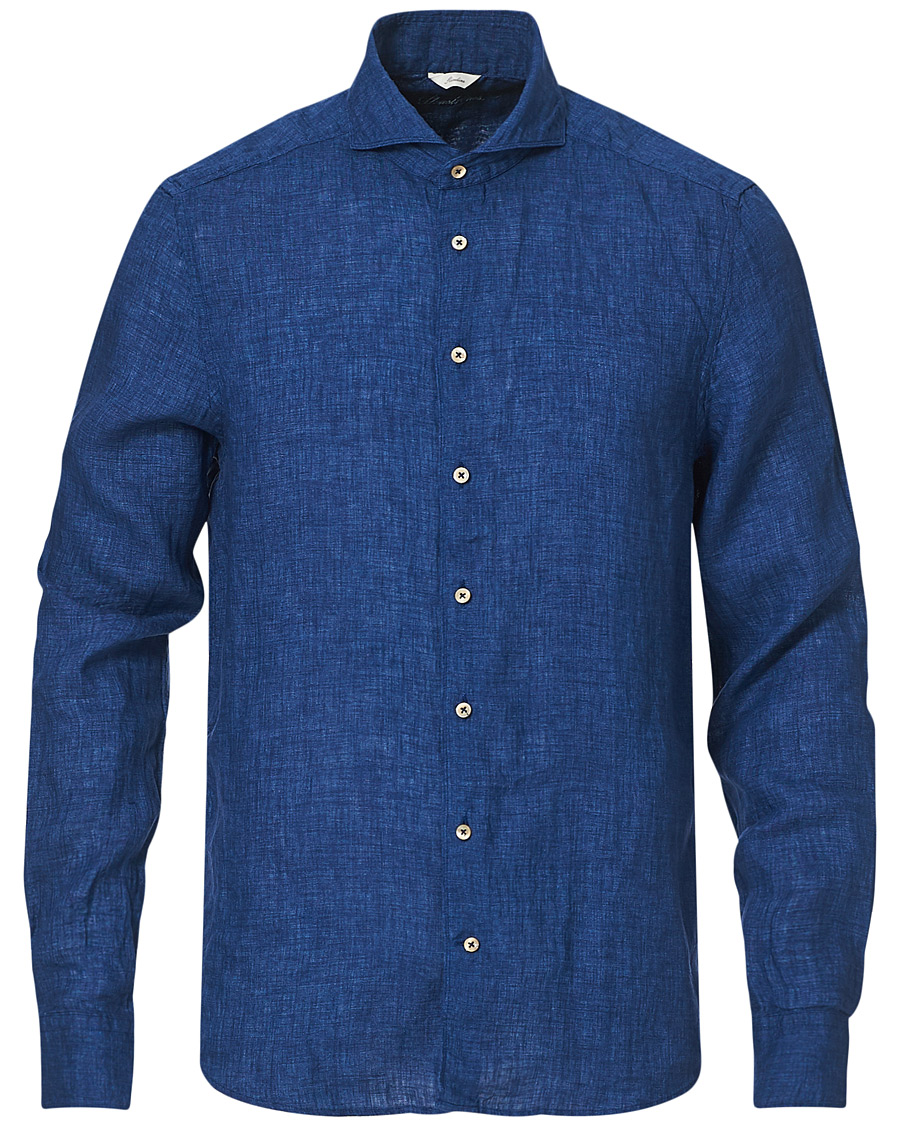 Homme | Chemises | Stenströms | Slimline Cut Away Linen Shirt Dark Blue
