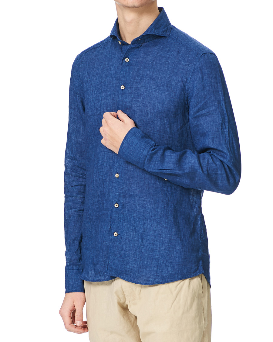 Homme | Chemises | Stenströms | Slimline Cut Away Linen Shirt Dark Blue