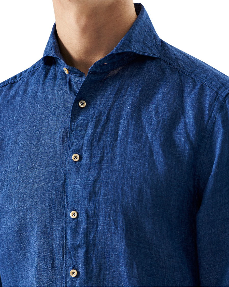 Homme | Chemises | Stenströms | Slimline Cut Away Linen Shirt Dark Blue