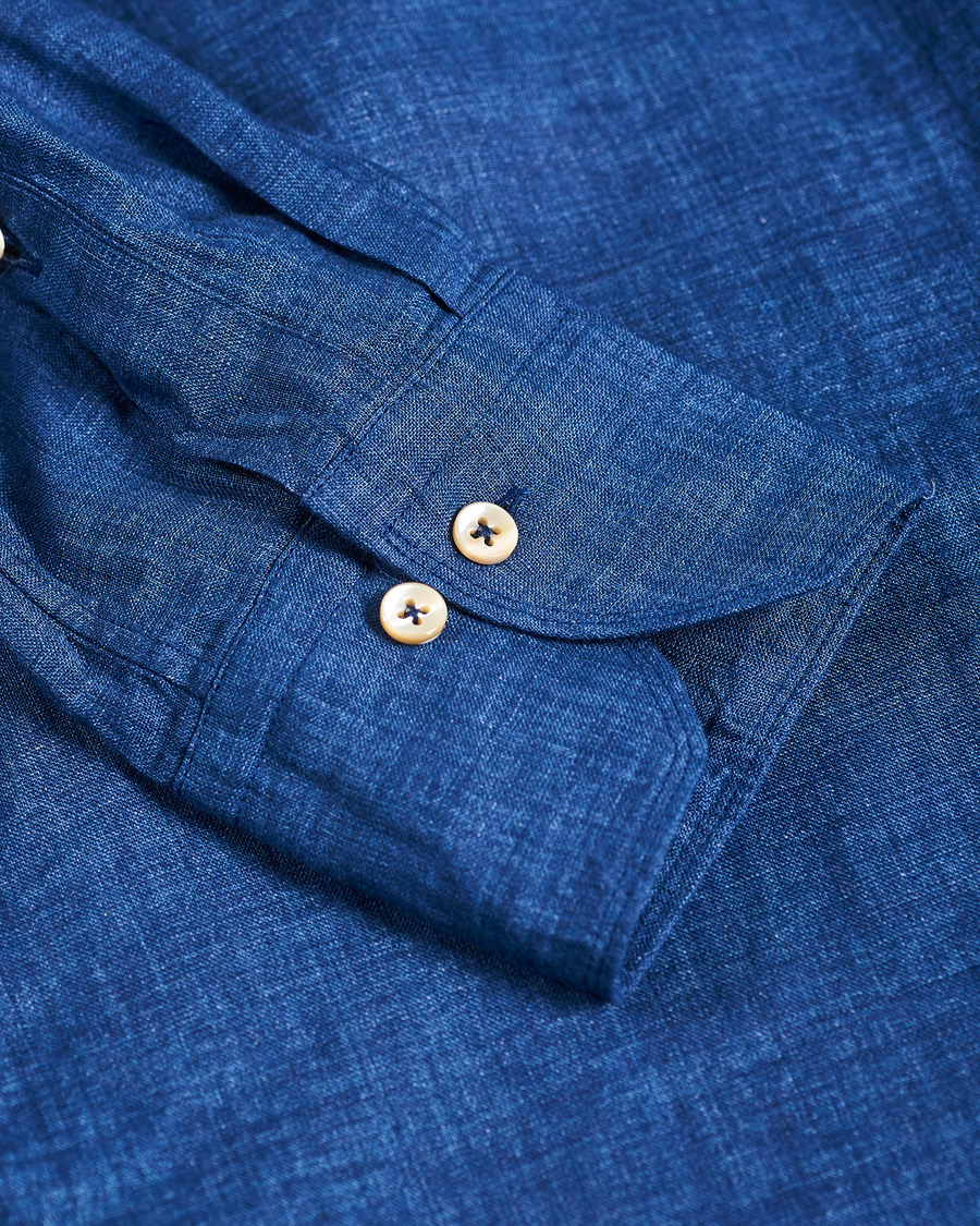 Homme | Chemises | Stenströms | Slimline Cut Away Linen Shirt Dark Blue