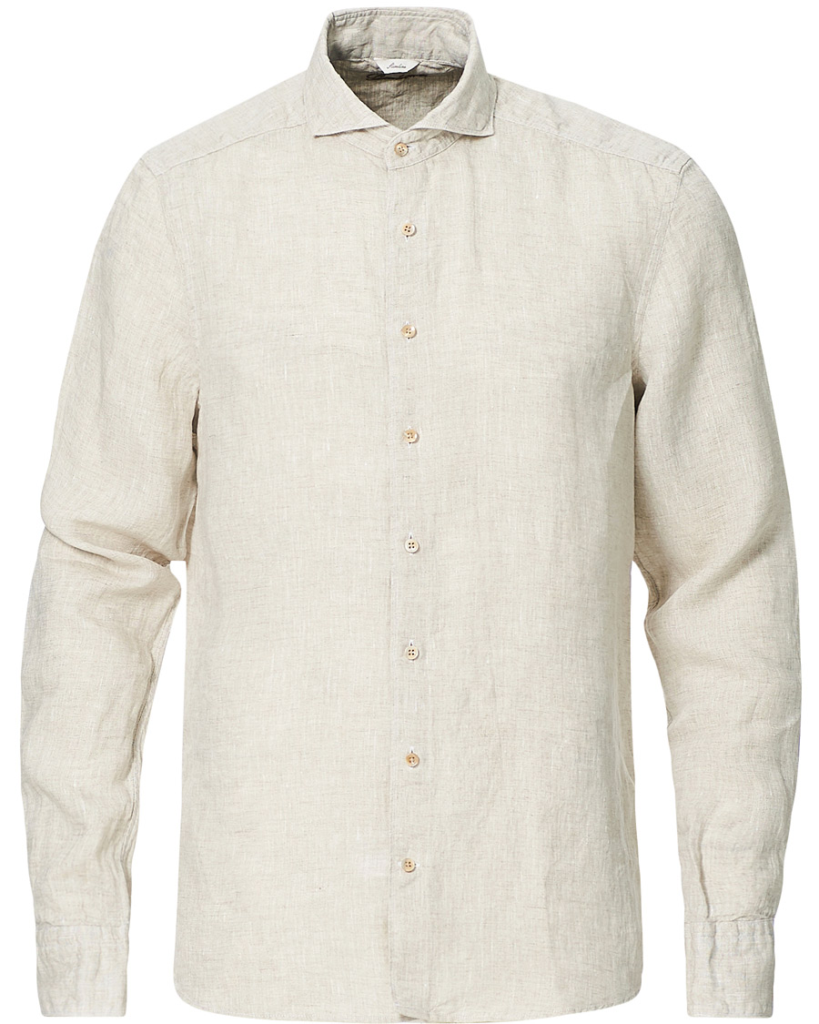 Homme | Chemises | Stenströms | Slimline Cut Away Linen Shirt Beige