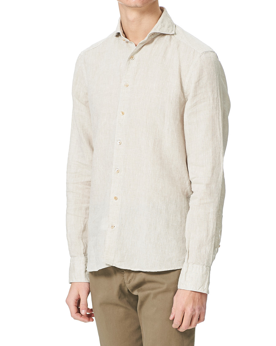 Homme | Chemises | Stenströms | Slimline Cut Away Linen Shirt Beige