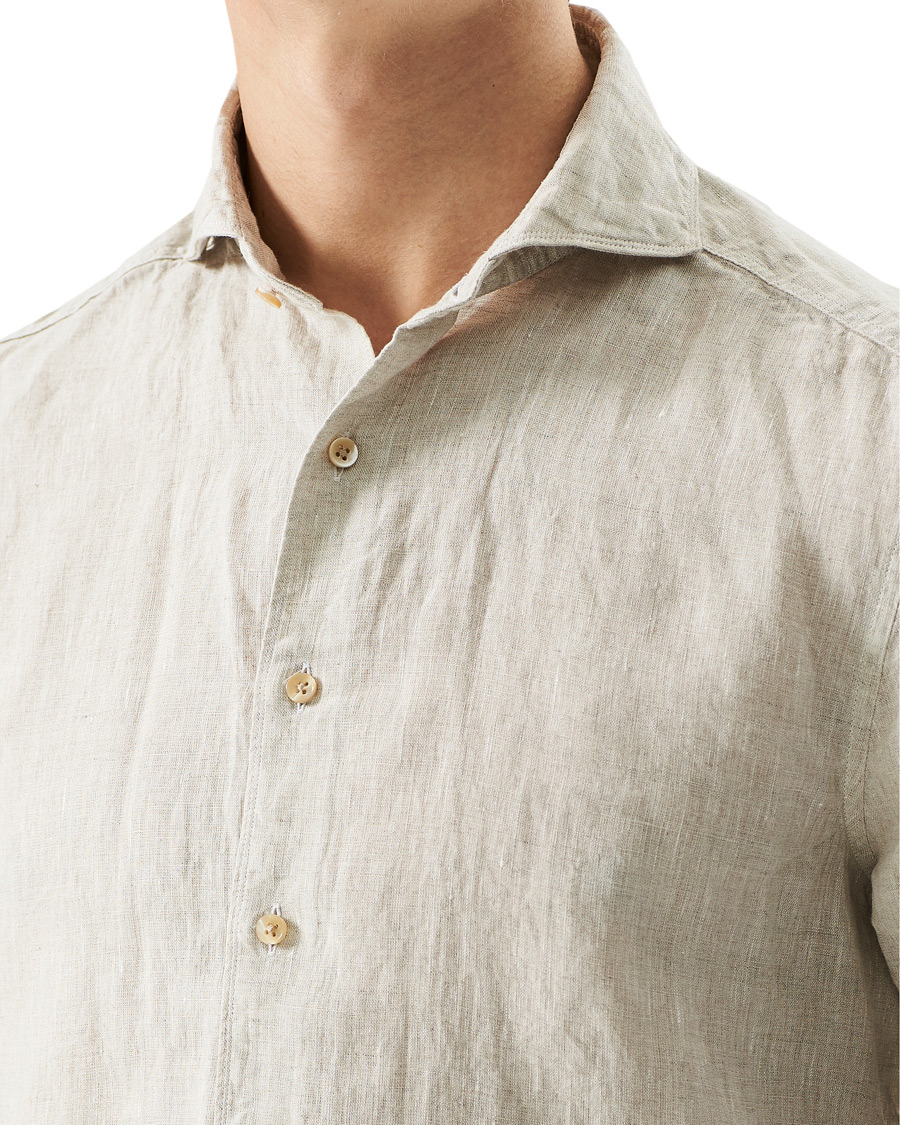 Homme | Chemises | Stenströms | Slimline Cut Away Linen Shirt Beige