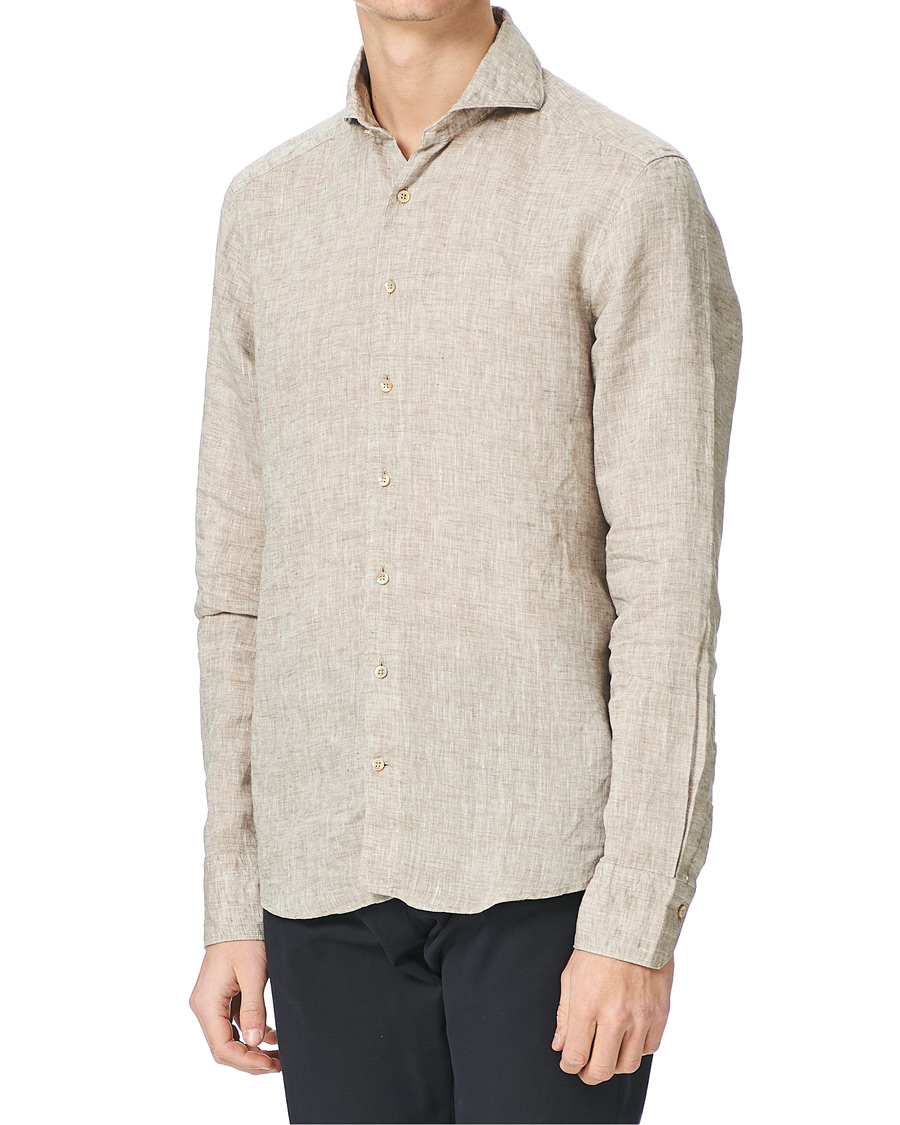 Homme | Chemises | Stenströms | Slimline Cut Away Linen Shirt Taupe