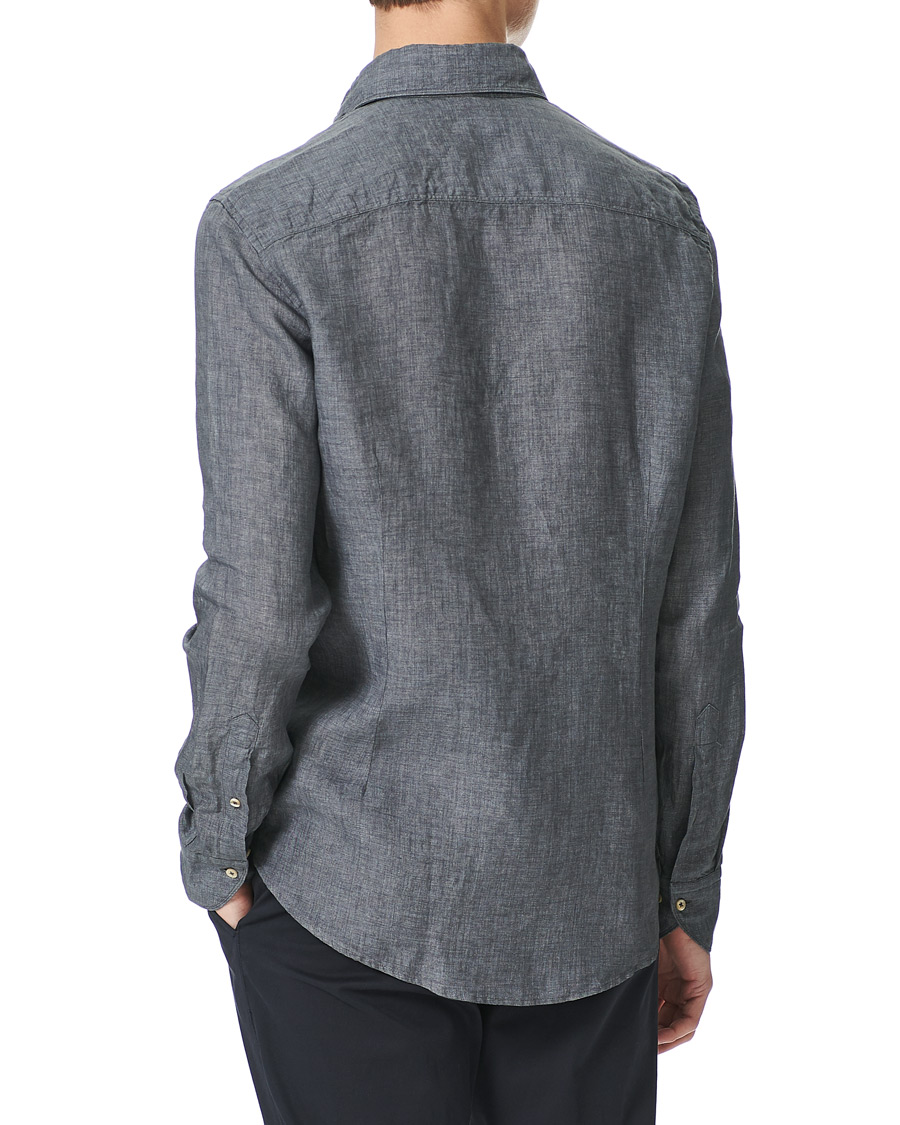 Heren | Overhemden | Stenströms | Slimline Cut Away Linen Shirt Dark Grey