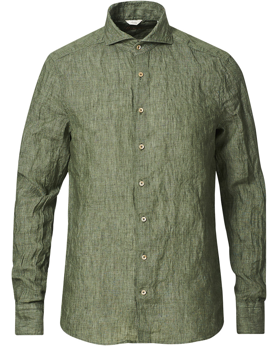 Homme | Chemises | Stenströms | Slimline Cut Away Linen Shirt Olive