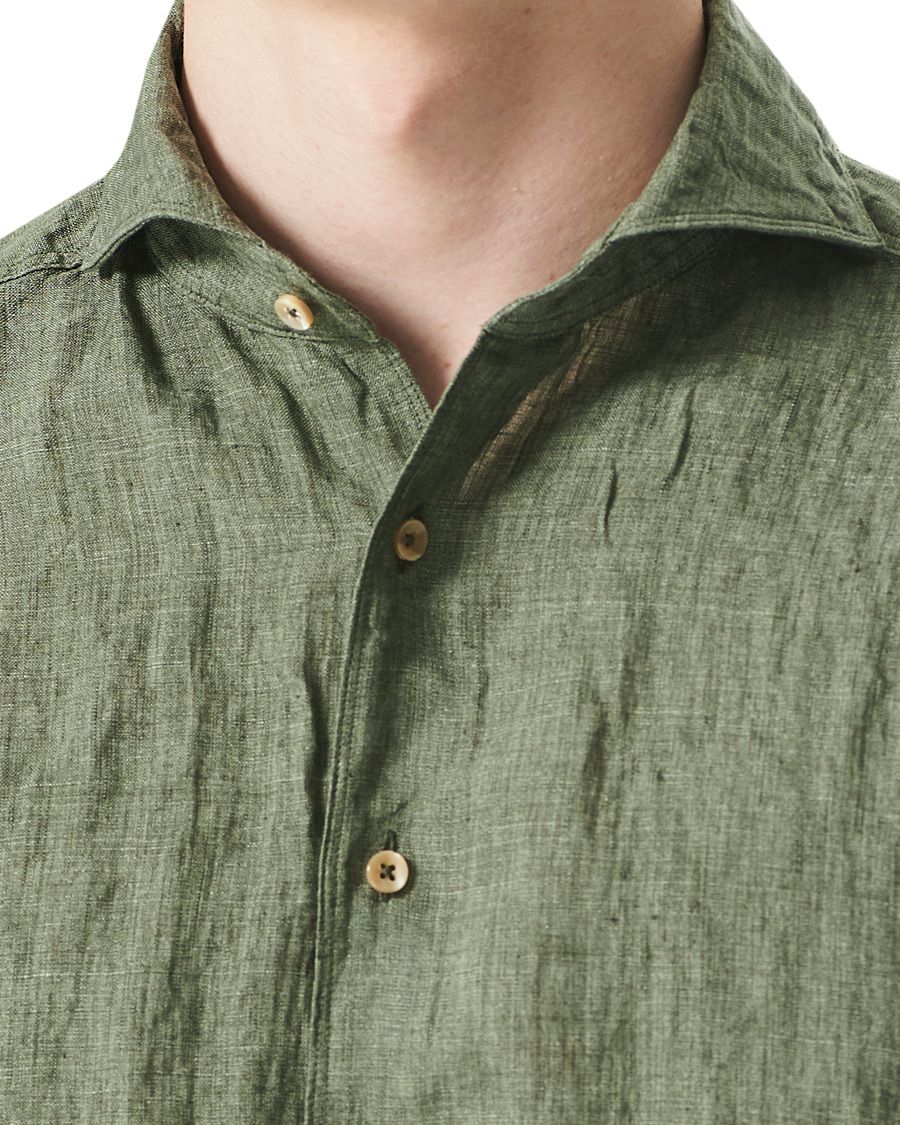 Homme | Chemises | Stenströms | Slimline Cut Away Linen Shirt Olive