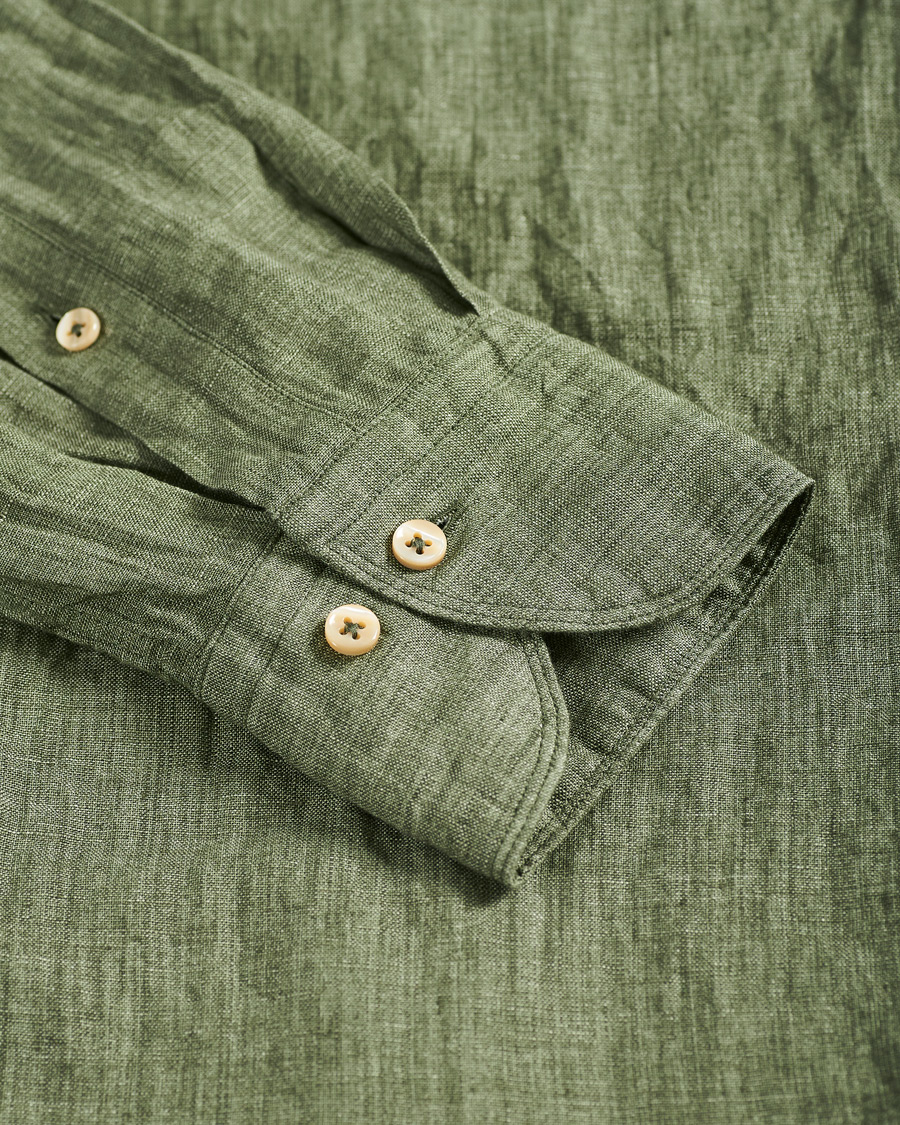 Homme | Chemises | Stenströms | Slimline Cut Away Linen Shirt Olive