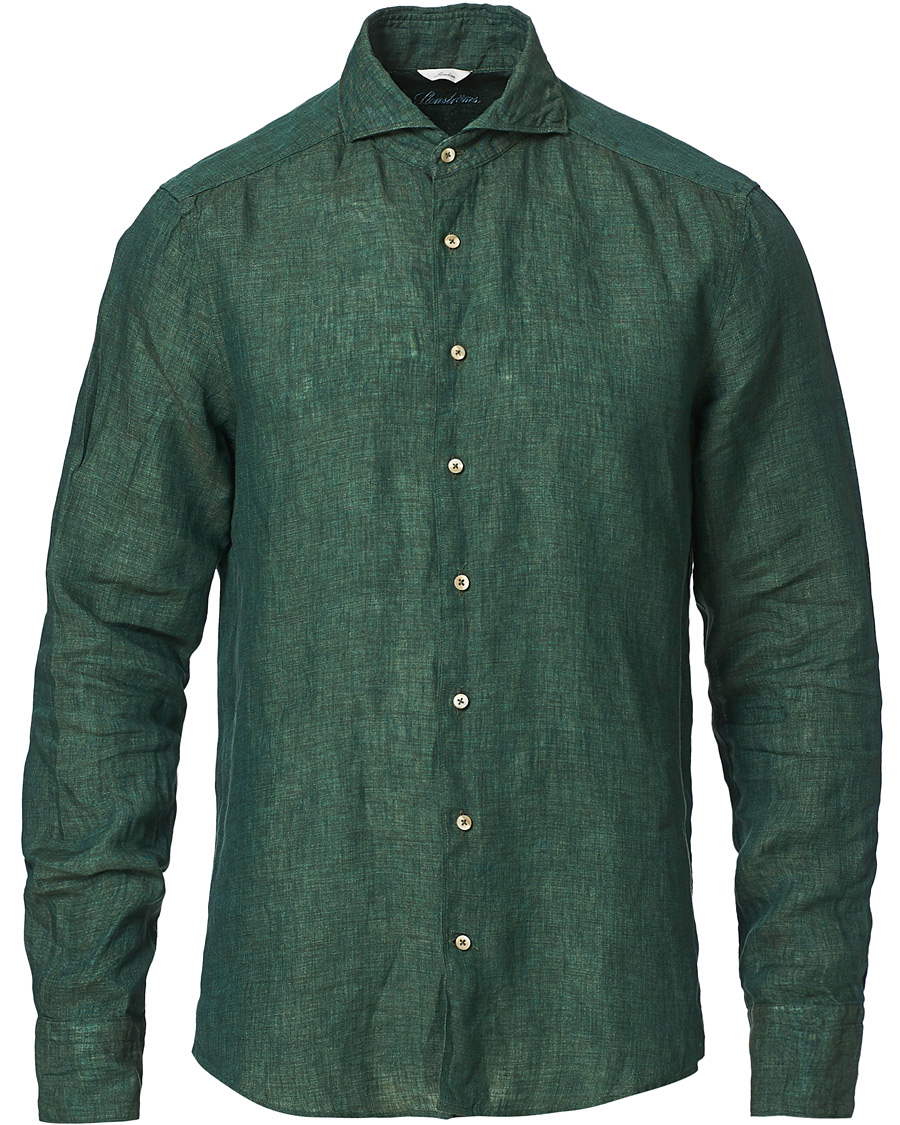 Homme | Chemises | Stenströms | Slimline Cut Away Linen Shirt Dark Green