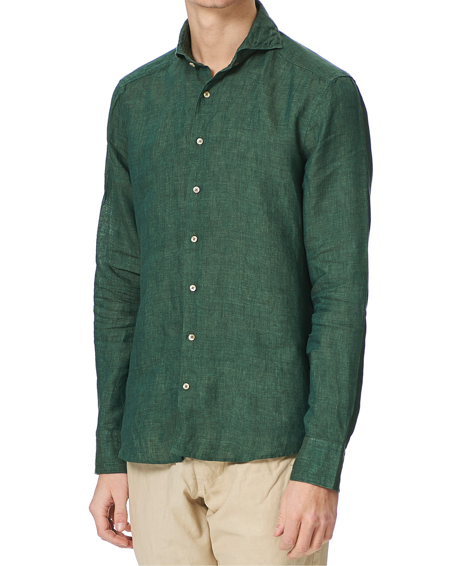 Homme | Chemises | Stenströms | Slimline Cut Away Linen Shirt Dark Green