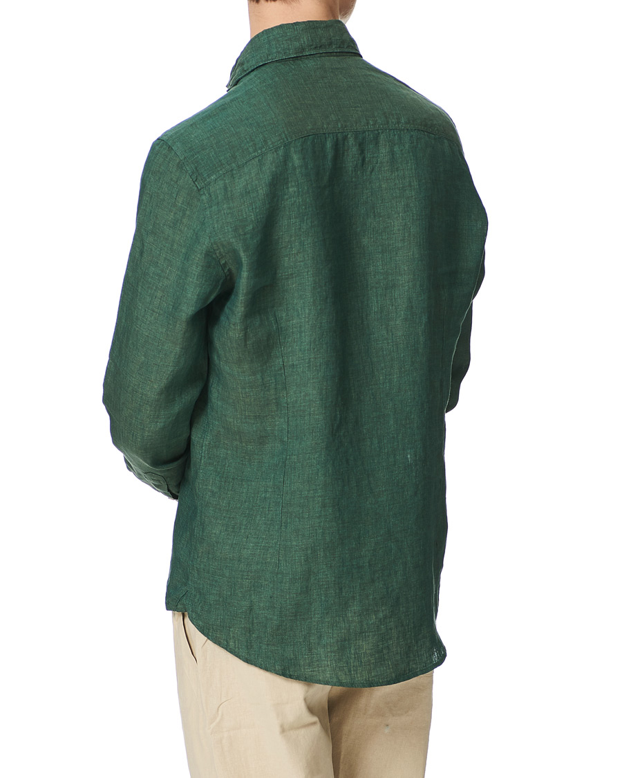Homme | Chemises | Stenströms | Slimline Cut Away Linen Shirt Dark Green