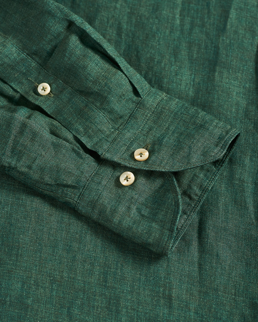 Homme | Chemises | Stenströms | Slimline Cut Away Linen Shirt Dark Green