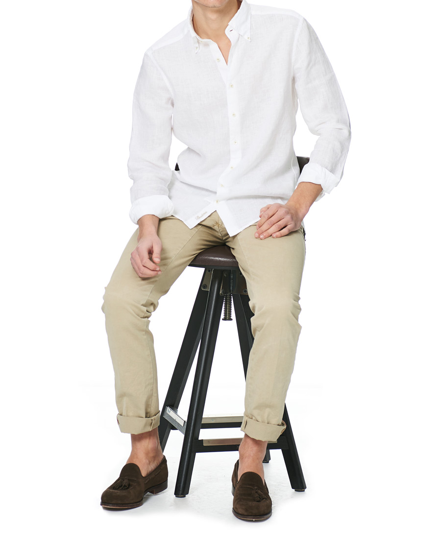 Homme | Chemises | Stenströms | Slimline Button Down Linen Shirt White