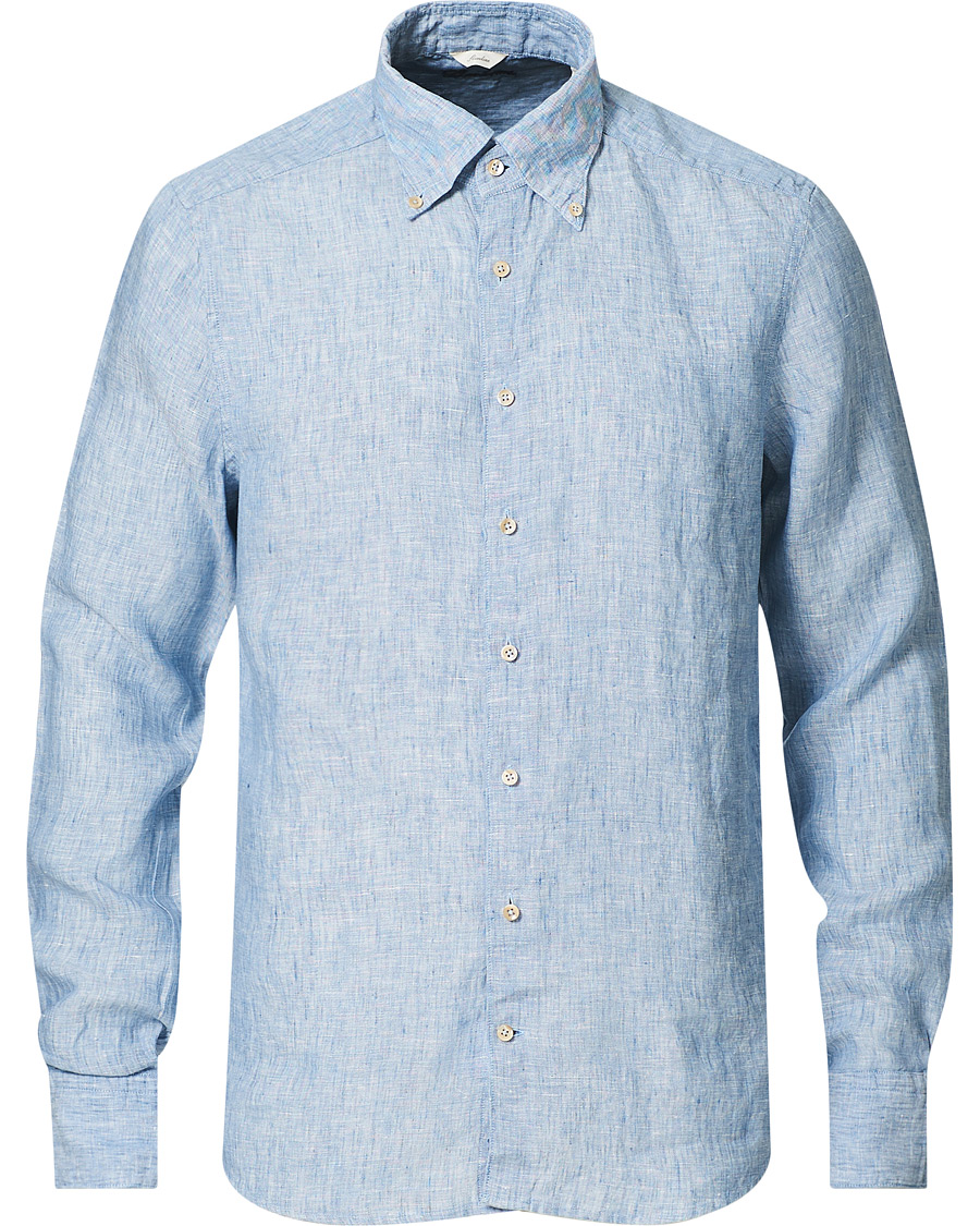 Homme | Chemises | Stenströms | Slimline Button Down Linen Shirt Light Blue