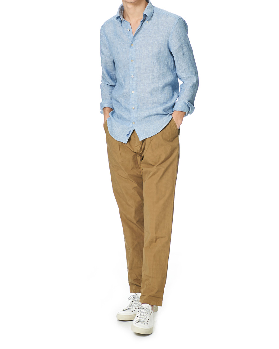 Homme | Chemises | Stenströms | Slimline Button Down Linen Shirt Light Blue