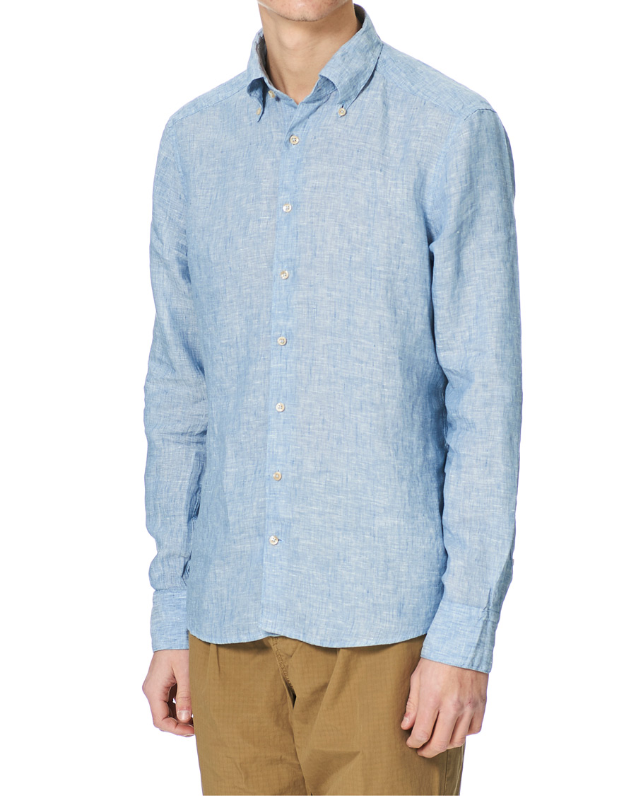 Homme | Chemises | Stenströms | Slimline Button Down Linen Shirt Light Blue