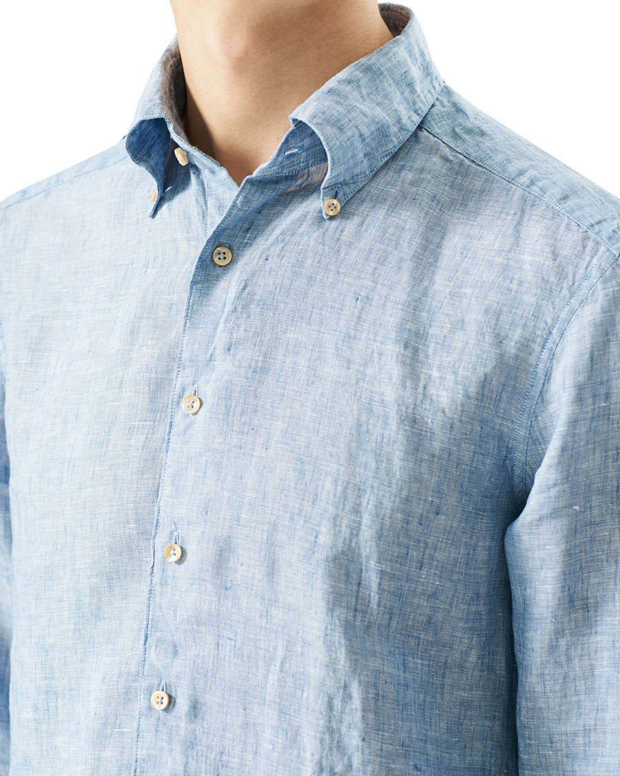 Homme | Chemises | Stenströms | Slimline Button Down Linen Shirt Light Blue