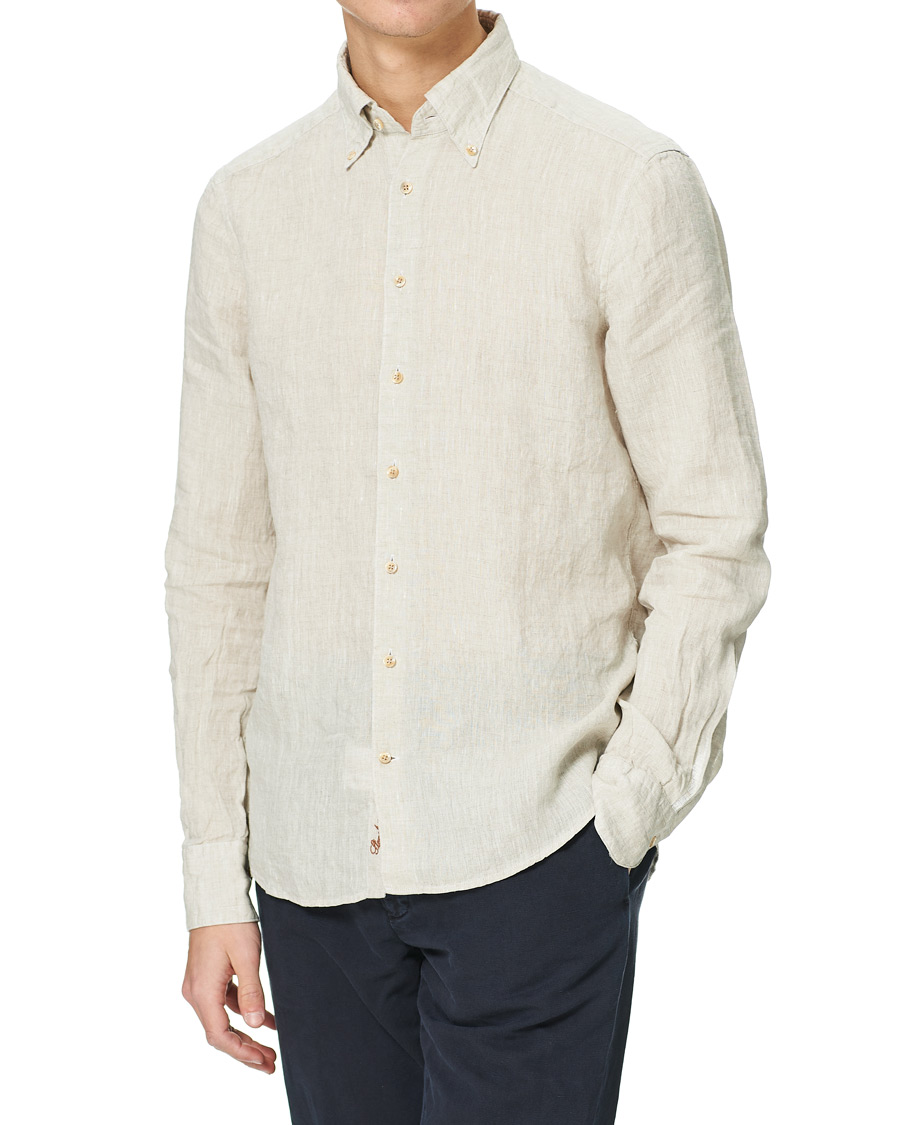 Homme | Chemises | Stenströms | Slimline Button Down Linen Shirt Beige